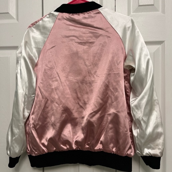 Floral Embroidered Black and White Bomber Jacket small reversible - Picture 7 of 7